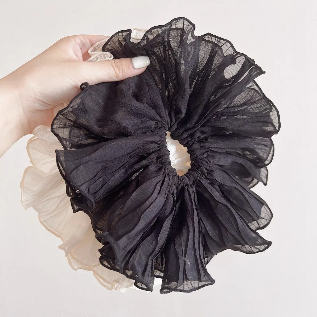 1pcs Double Fold Scrunchie Sweet Simple Fairy Large High Elastic Hair Tie Gauze Black White Ponytail Holder Hair Aaccessories