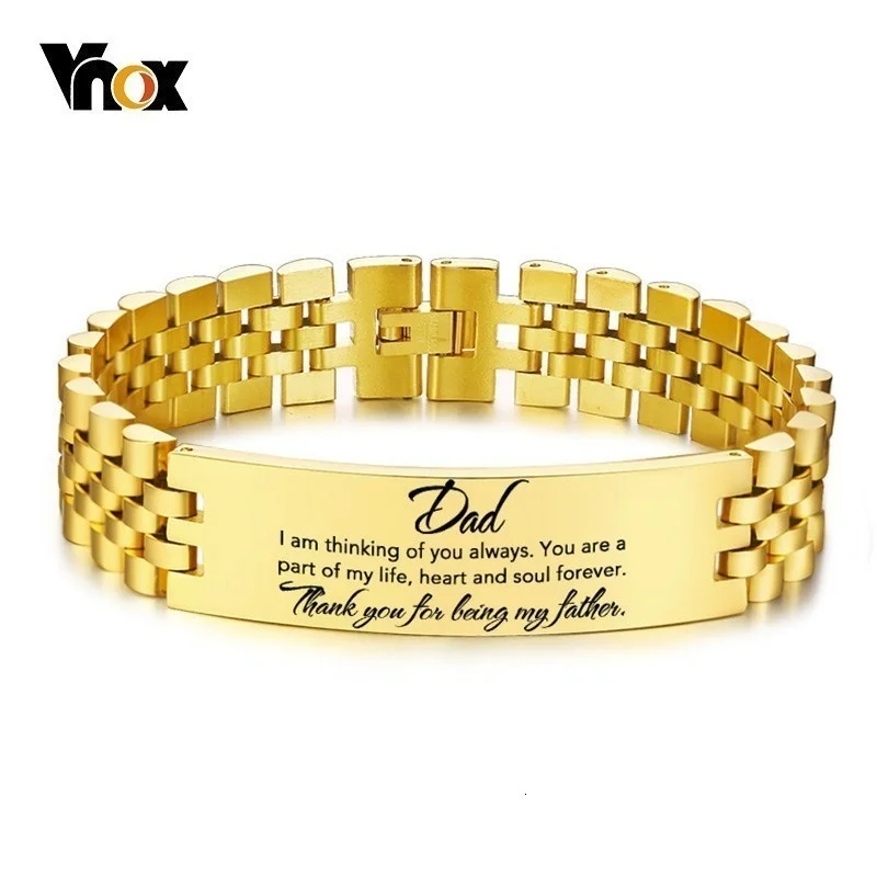 

Vnox Gold Color Men's Bracelets to My DAD Gifts Personalize Engrave Stainless Steel ID pulseira masculina 21.5cm