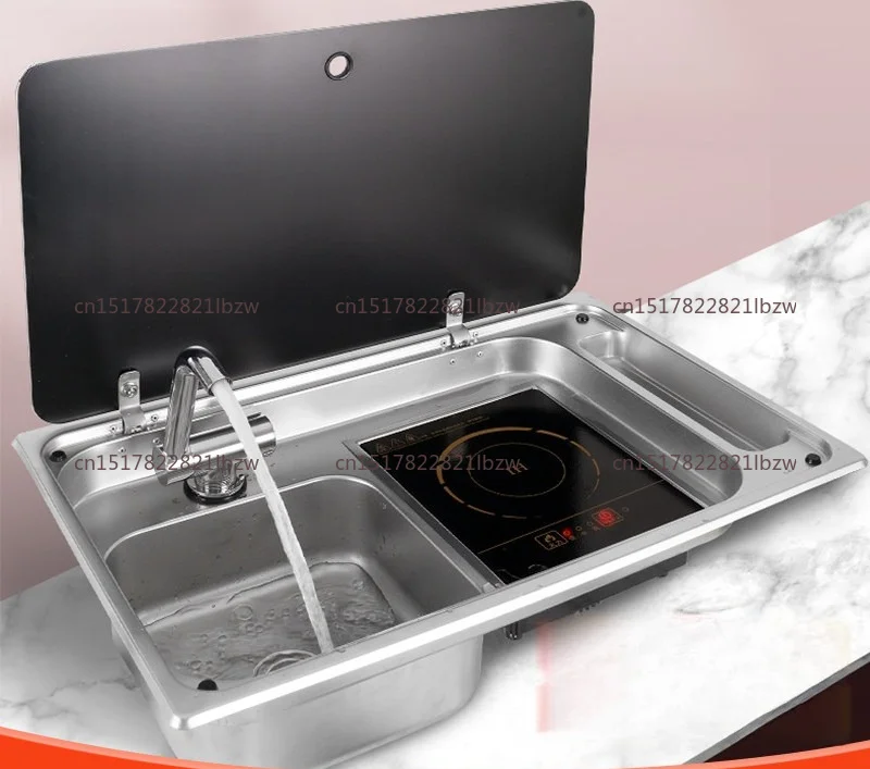 Outdoor RV Camper Kitchen Stainless Steel Gas Double-headed Stove Tools Tempered Glass Cover 2*1.35KW Camping Car Accessories