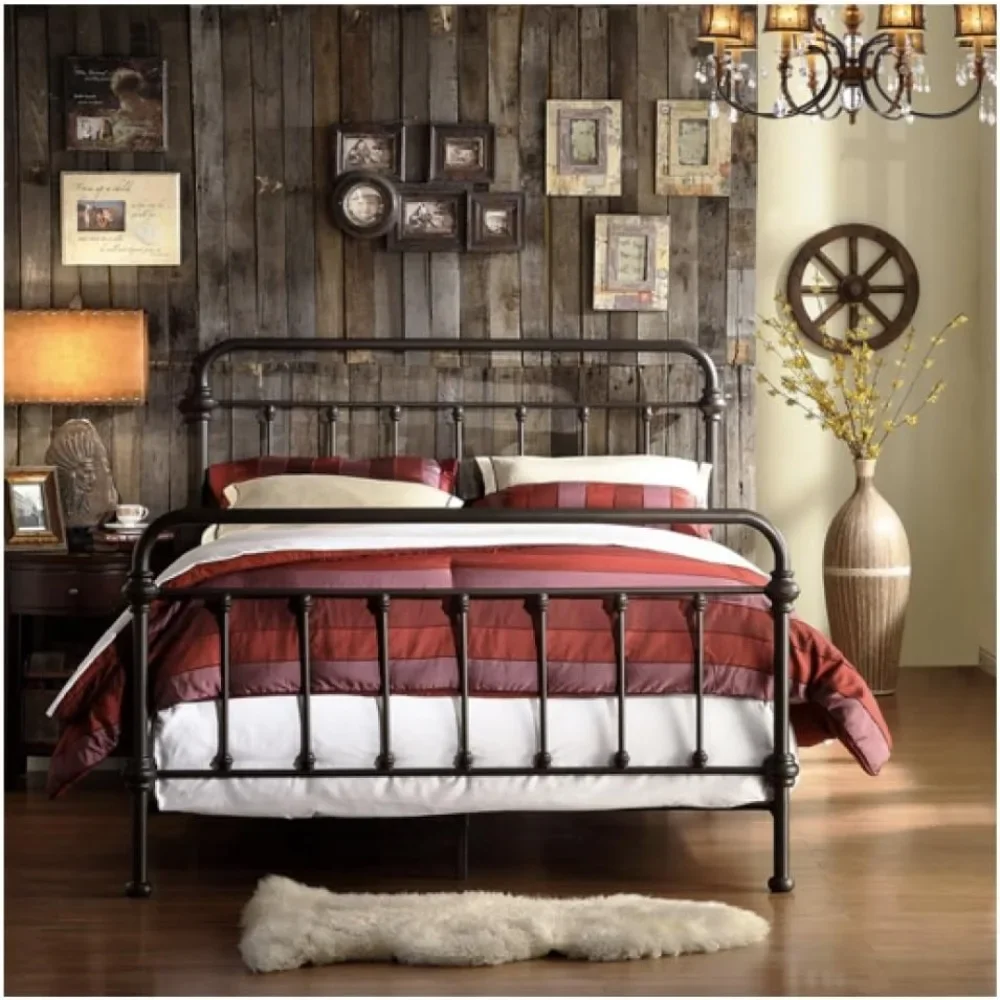 

Wrought Iron Bed Frame Dark Bronze Metal Queen Size USA Vintage Look Shabby Chic French Country (Queen)