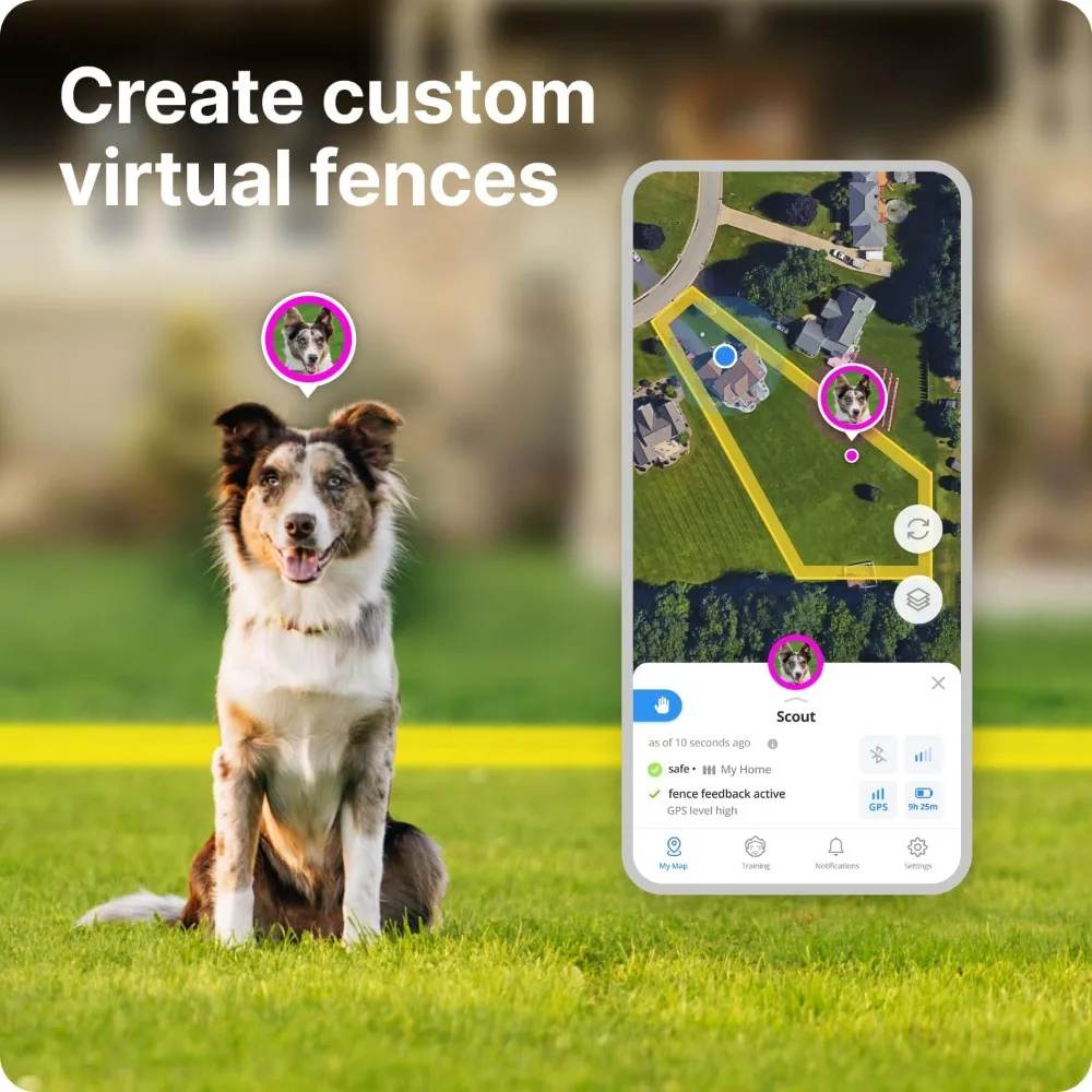 GPS Dog Fence - Multifunction Wireless Dog Fence & Training Collar with Real-Time Tracking & GPS - Waterproof, Instantly Create