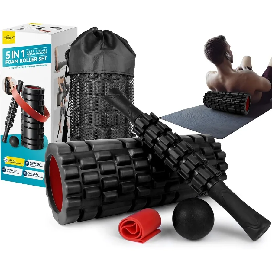 

5 in1 Foam Roller Set for Deep Tissue Muscle Massage High Density Fitness Exercise Foam Roller Massage Roller Massage Ball Resi