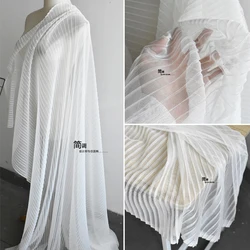 White Pleated Organza Sheer Fabric Pressed Pleated Three-dimensional Soft Mesh Pleated Heavy Texture Designer Clothing Fabrics