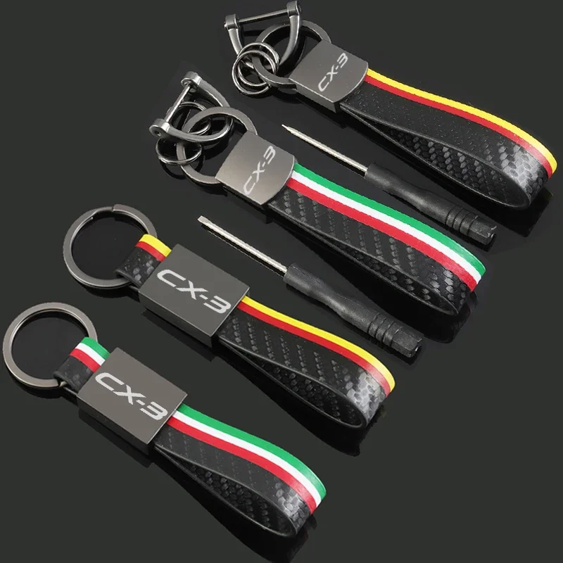 Leather Car Keychain For CX3 CX-3 AXELA CX5 Biante MX5 CX7 RX7 626 CX30 Auto Keyfob Keyring Pendant Accessories