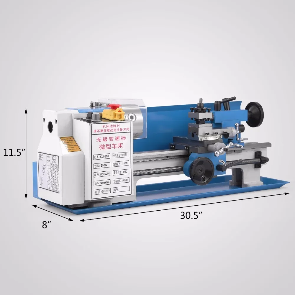 Tornio per metalli Mini tornio di precisione Velocità variabile 2500 RPM 550W Mini tornio per metalli Micro fresatura per metalli Tornio da banco