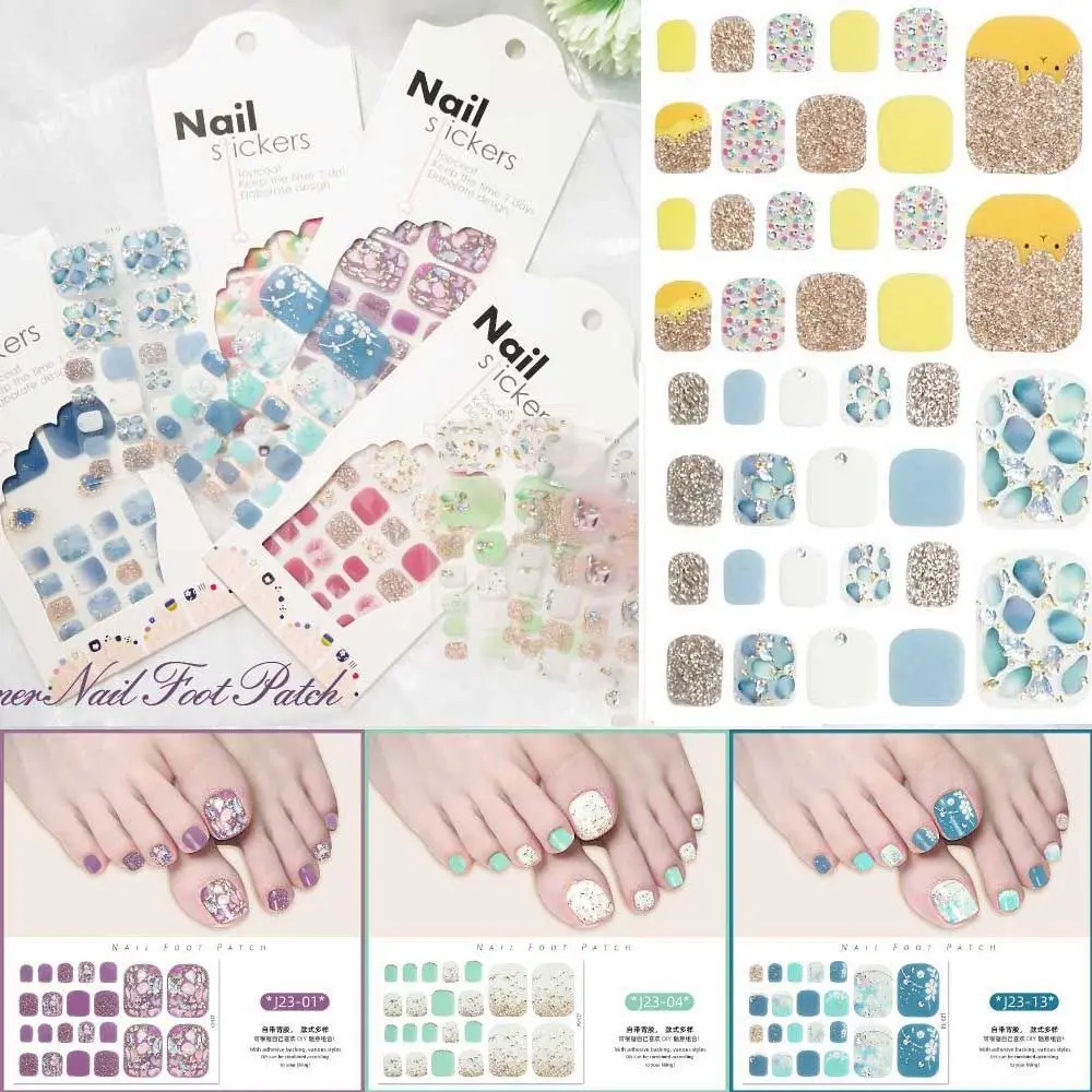 

Removable Foot Nail Stickers Fashion White Flash Toenail Nail Stickers 22 Foot Exquisite Nail Supplies And Manicure Tools