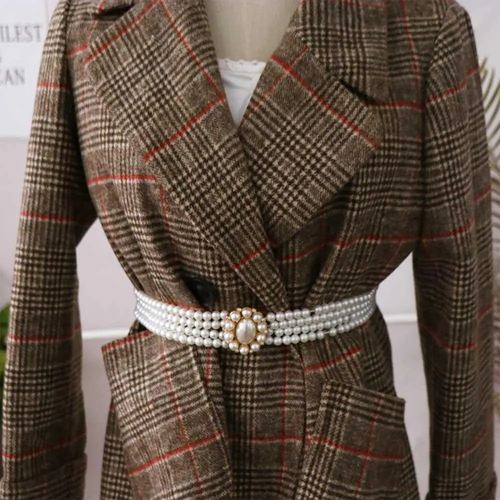 مشبك معدني أنيق من الجينز للفتيات على شكل زهرة كريستالية وحزام خصر كوري مزين باللؤلؤ الصناعي