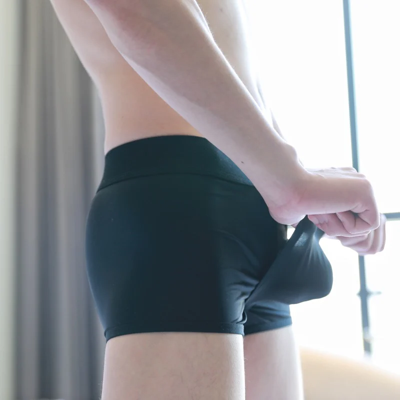 Sexy Men's Ice Silk Boxer Shorts Gunshot Design Open Side U-Shaped Crotch Large Pocket mid Waist Flat Angle Underwear Briefs