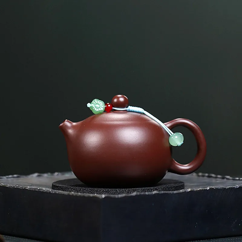 Chinese Yixing Purple Clay Teapot Handmade Raw Ore Purple Mud Xishi Tea Pot Small Capacity Kettle Household Zisha Tea Set 110ml