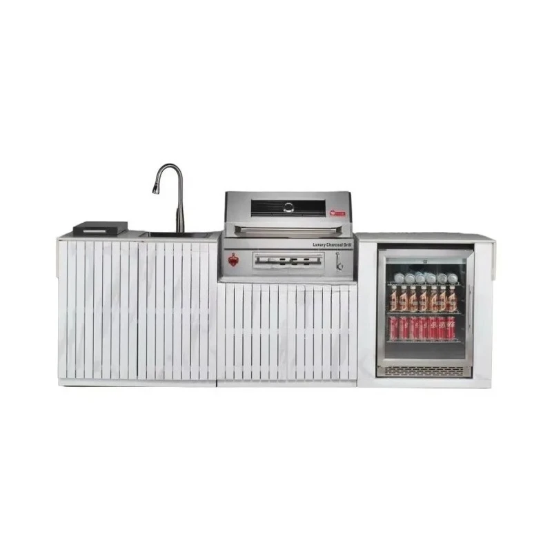 

New Arrival Professional Luxurious Premium Stainless Steel Built-In BBQ Charcoal Grill Modern Outdoor Party Model Sink