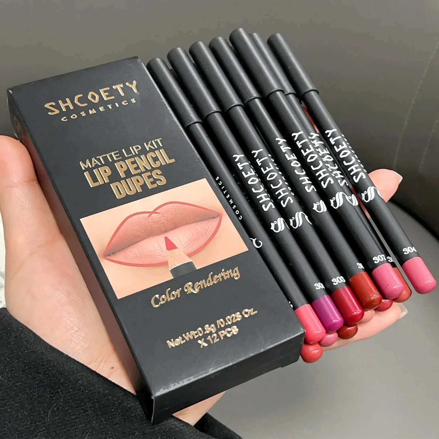 مجموعة تحديد الشفاه متعددة الألوان مكونة من 12 قطعة، مكياج شفاه طبيعي عاري يعزز لون البشرة، كوب غير لاصق، سهل الاستخدام