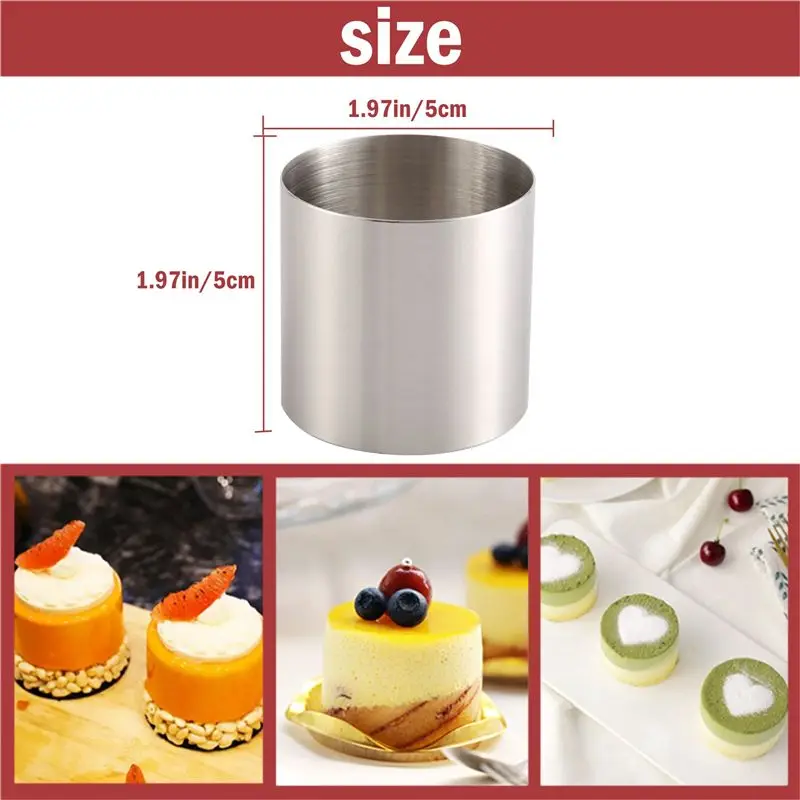 A45I 6 Pieces Round Biscuit Cutter Stainless Steel Mousse Ring Mini Circle Cookie Cutters Frying Egg Rings Baking Tool