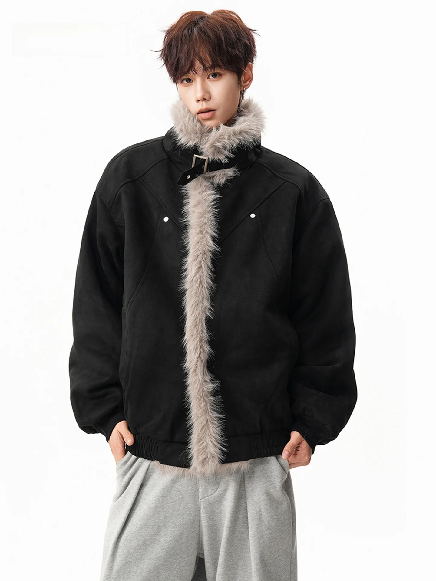 

American Retro Thiened Cotton Jaet Men's Winter Loose Haome Suede Fur Collar Coat Youth ular Basic Sle Warmth