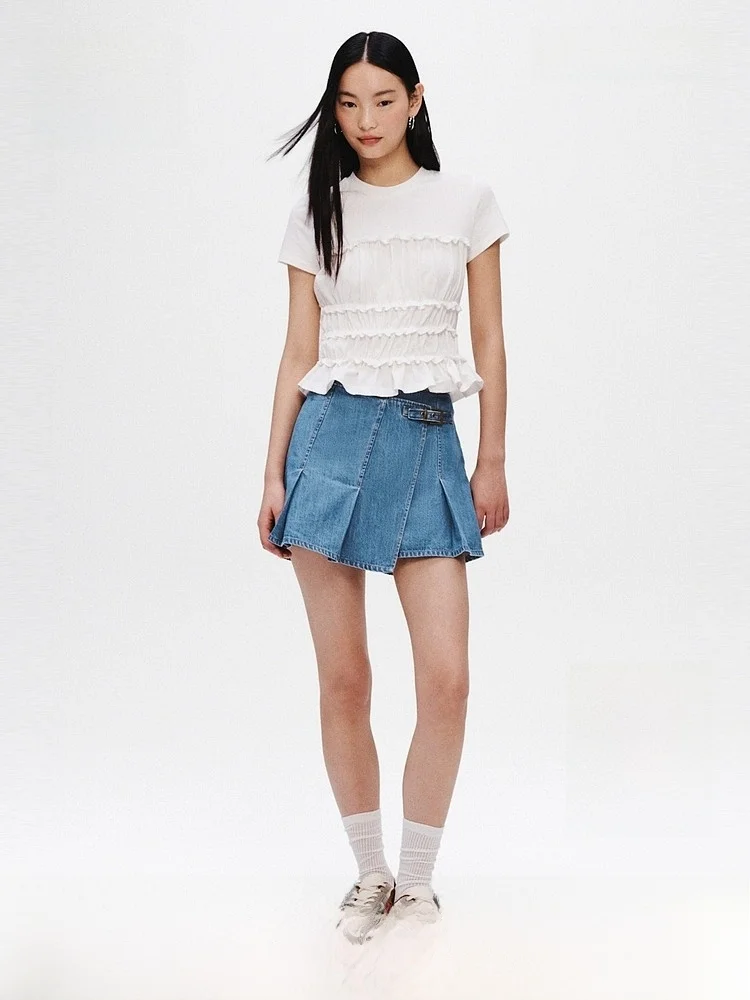 

Fashionable Wrap Style Denim Shorts H&M Women's Casual Skirt Pants Cotton Lenzing Eco-Viscose Straight Leg Trousers