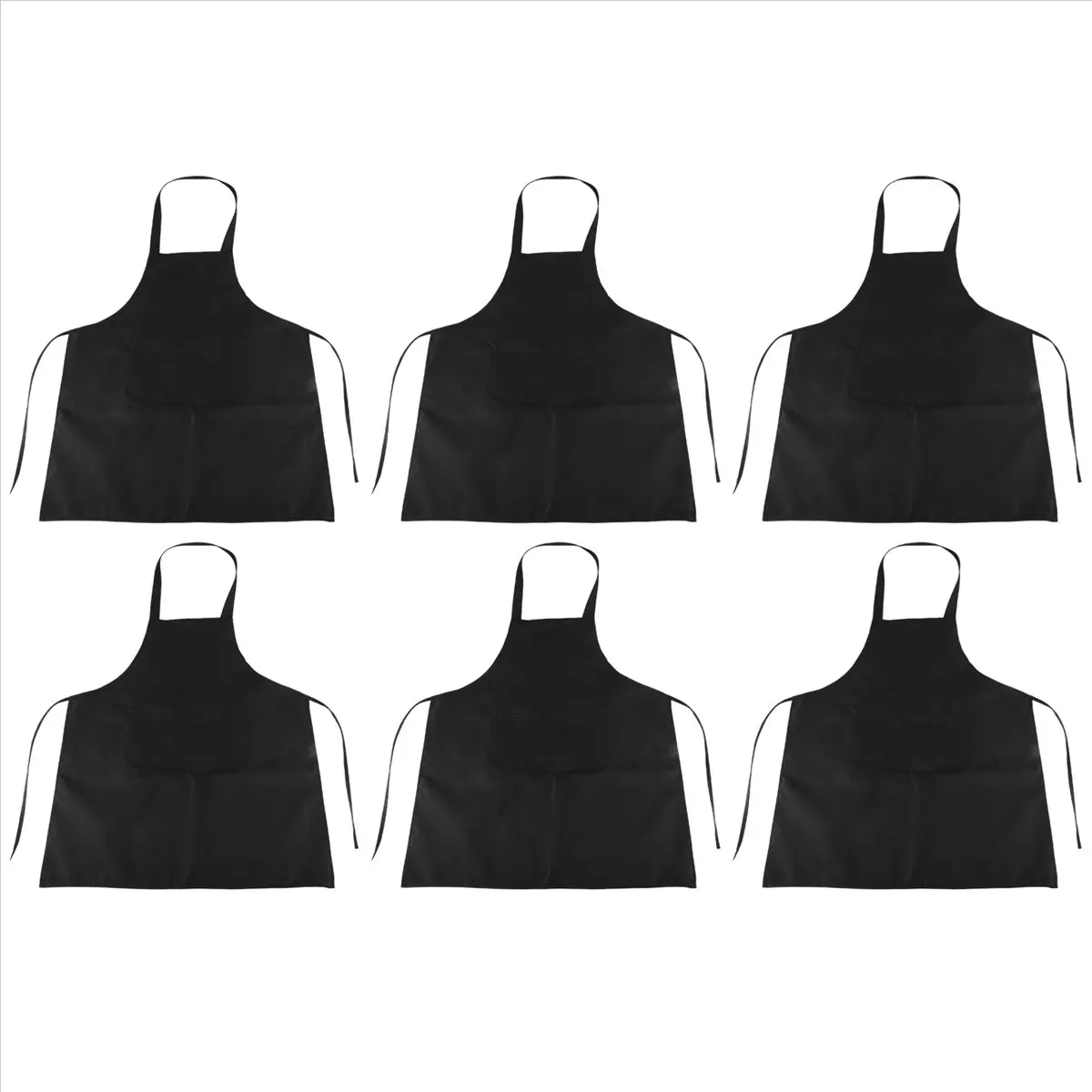 ABYA 6 Pack Black Kitchen Apron with 2 Pockets Anti-Dirty Apron Suitable for Barbecue Kitchen Cooking Baking Restaurant