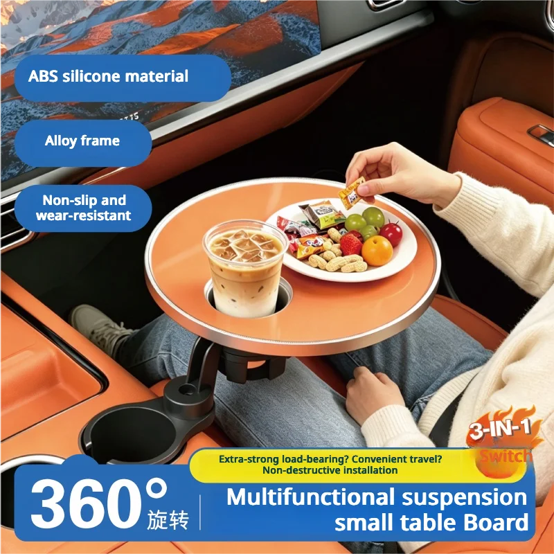 Multifunctional Car Cup Holder Tray Table, 360° Rotatable Car Seat Back Small Table, Universal Auto Suspension Desk for Eating D