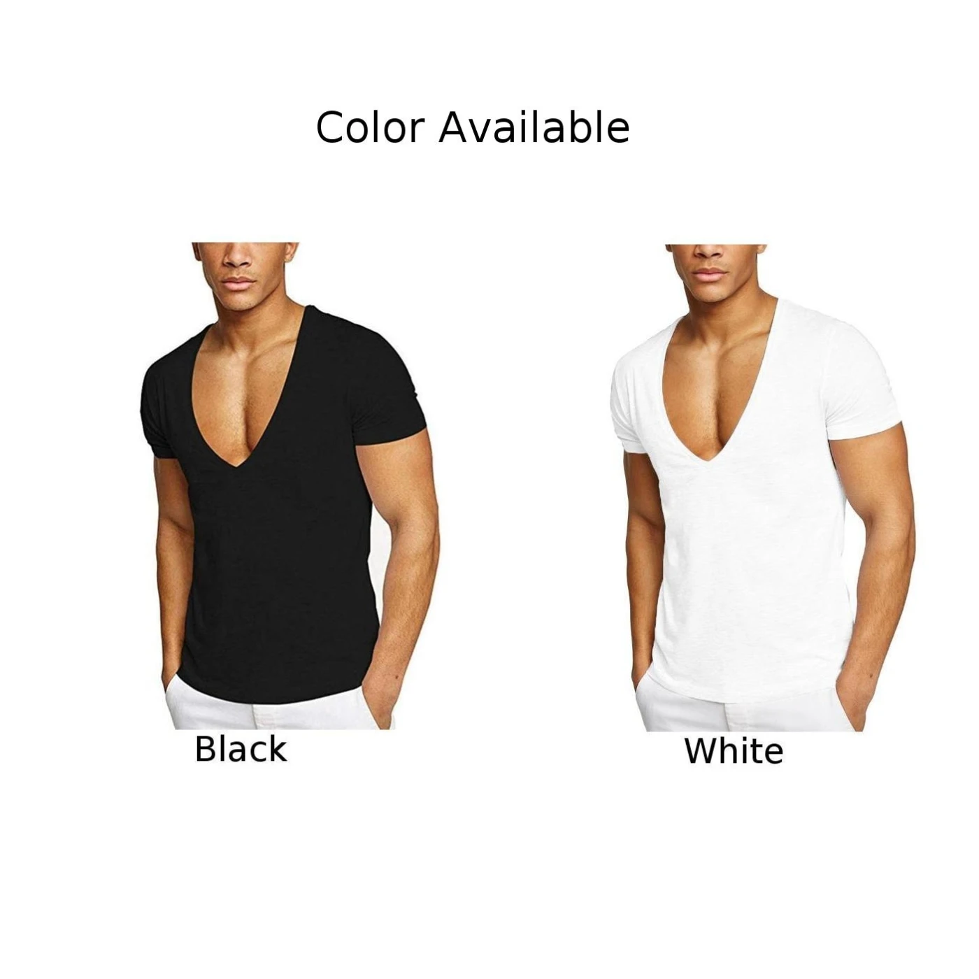 Casual Summer Short Sleeve T Shirt For Men Undershirt Deep V Neck Slim Fit Clubwear Solid Color Sports Tee Tops T-Shirt Clothing