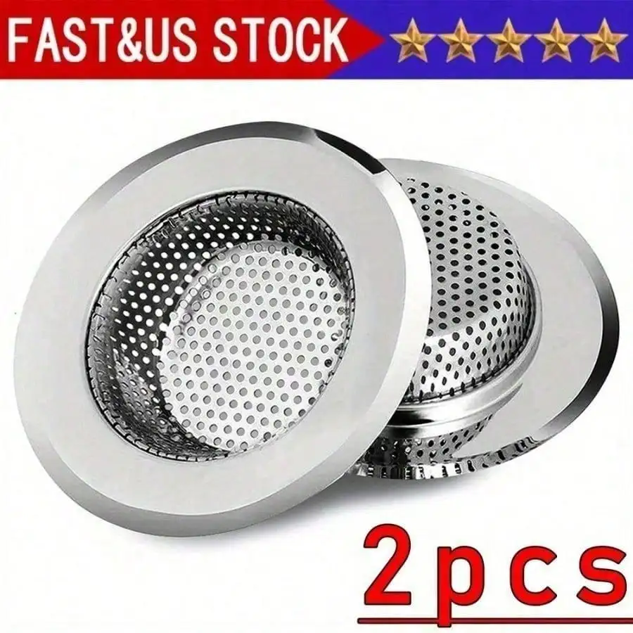 

2 шт. сетчатых фильтров для раковины из нержавеющей стали – металлические сепараторы для улавливания отходов с перфорированной конструкцией для кухонных и ванных раковин, предотвращающие засоры.