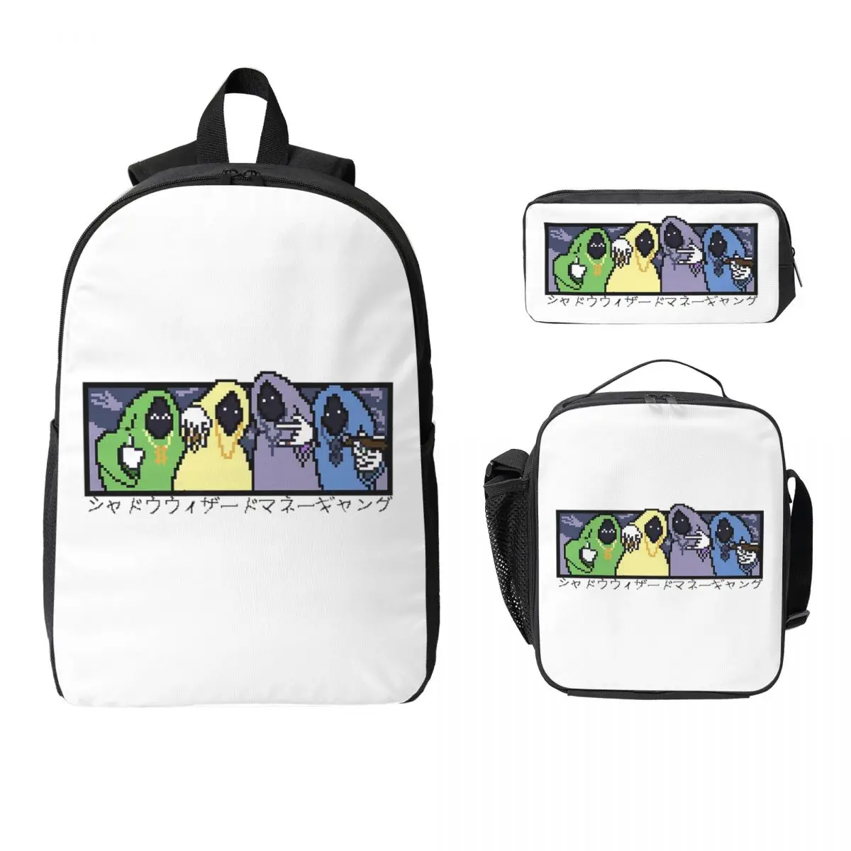 

Рюкзак SHADOW WIZARD MONEY GANG Pixel Art, сумка для книг для мальчиков и девочек, школьная сумка, сумки на плечо, 3 шт., изолированная сумка для обеда, пенал