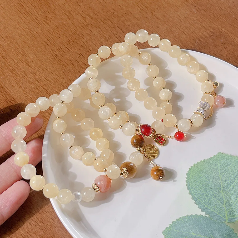 

Золотой шелковый нефритовый браслет в этническом стиле для женщин, браслет Lucky Bead String, подарок для подруги или лучшего друга