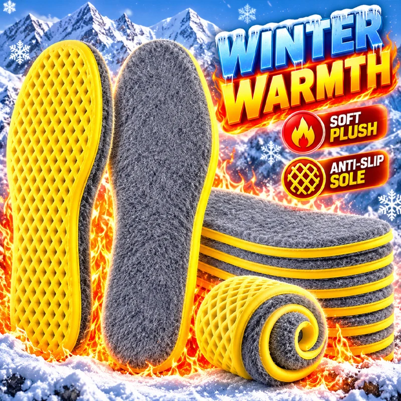 1-5Pairs Fleece Insoles for Winter Sports Shoes Unisex Snow Boots Warm Thermal Cushioned Plush Inserts Unisex Adult Foot Pads