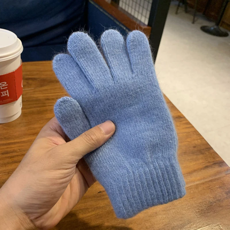 الشتاء الدفء الصلبة خمسة أصابع قفازات النساء الكشمير في الهواء الطلق سميكة ركوب الدراجات القيادة موضة قفازات صوفية محبوكة