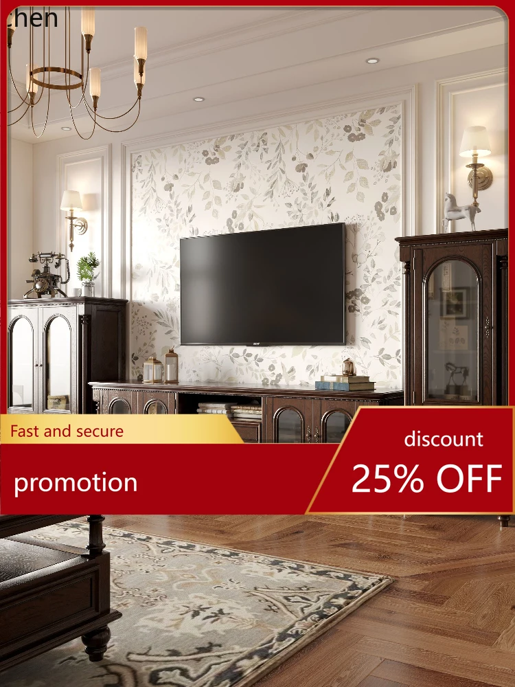 ZML Solid Wood TV Cabinet and Coffee Table Set Living Room Vintage Distressed Storage Floor Cabinet