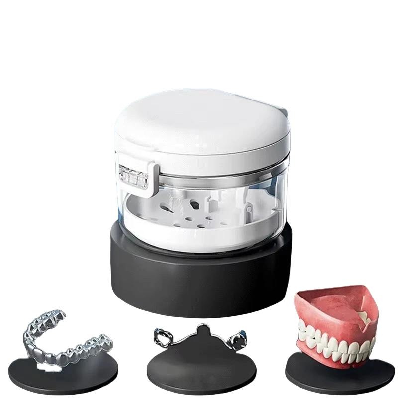 2 in 1 Multi-layer Denture Retainer Case with Magnetic Cap Cleaning Storage Box with Cleaning Brush No-Leak Denture Bath Box