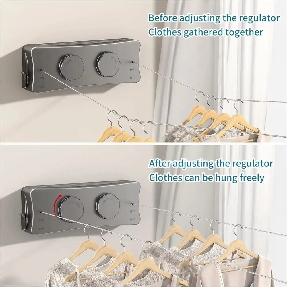 

Stainless Steel Retractable Clothesline Heavy Duty Adjustable Length Double Line Clothesline 5.1 Meters Length Double Layer