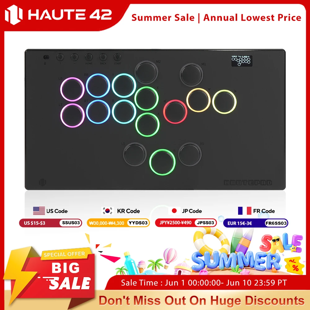 Controlador sin palanca Haute42 E16 Mirrored Hitbox para PC/PS4/PS5/Switch/Steam Arcade Stick, Joystick, Hitbox, Fightstick
