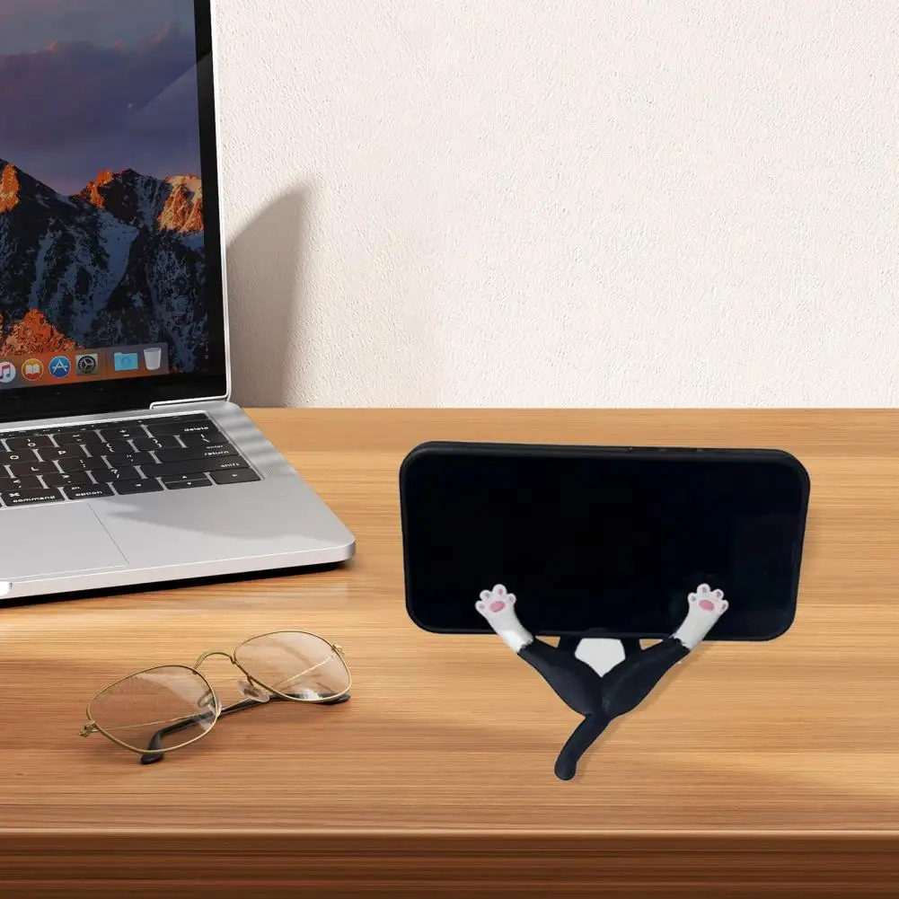 حامل الهاتف المحمول لطيف الأسود القط حامل الهاتف الراتنج ديكور حامل للفتيات قابل للتعديل جبل المحمول لمكتب المنزل للقطط