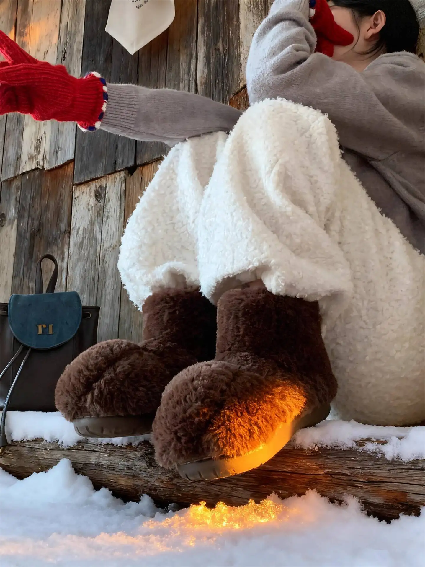 

Women's Snow Boots Winter Fleece Lined Thickened Warm Cute Chunky Furry Boots Outdoor Non Slip Cat Paw Snow Boots Cotton Shoes