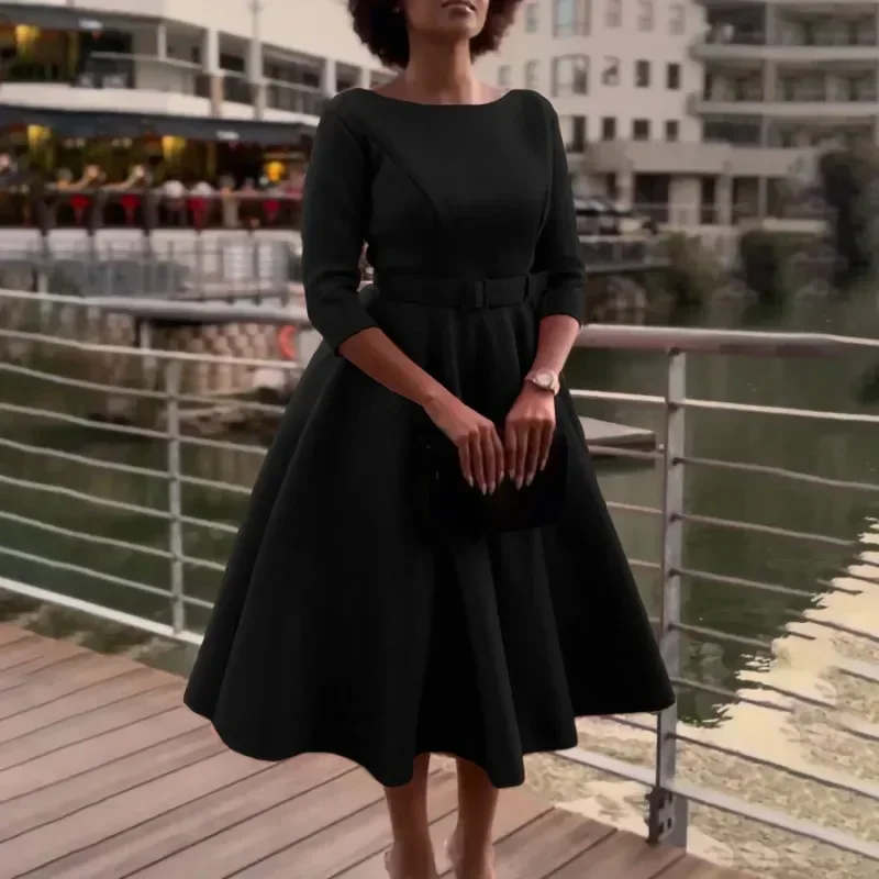 Vestidos de Noche de fiesta africanos elegantes para mujer, moda de primavera, vestido africano de poliéster de manga 3/4 con cinturón, ropa africana 2024