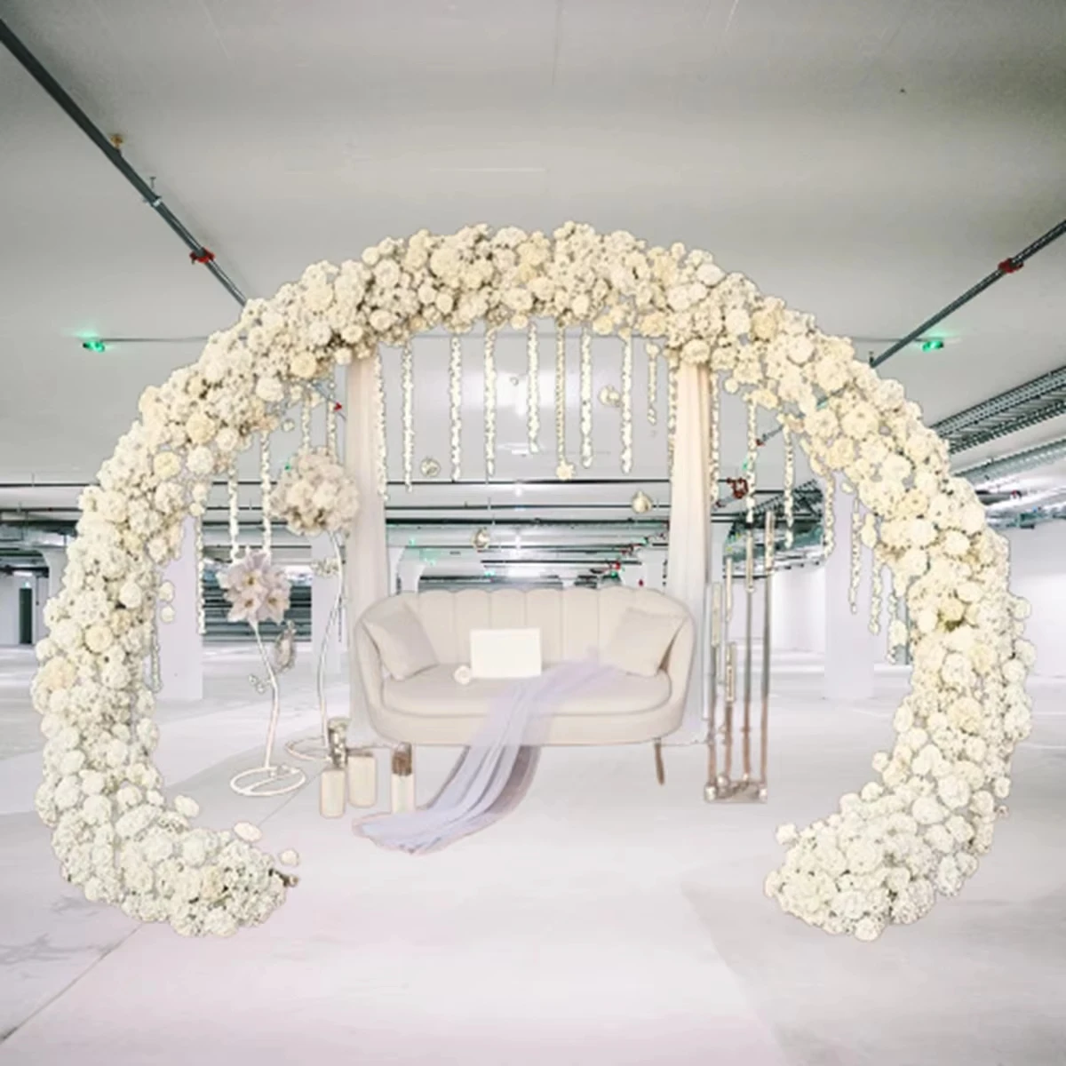 Marco de fondo de escenario de arco de boda semicircular de acero inoxidable plateado para decoración de ceremonia de aniversario de fiesta - A prueba de herrumbre D