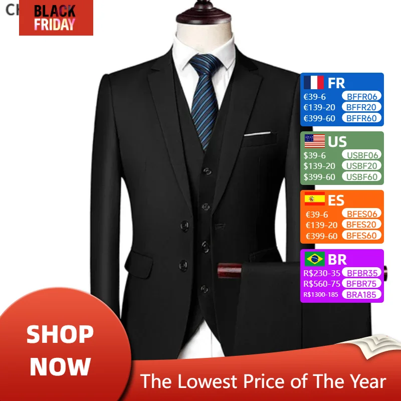 Suits For Men Wedding Blazers Set Elegant 3 Pieces Jackets Vest Pants Luxury Business Formal Full Coats 2023