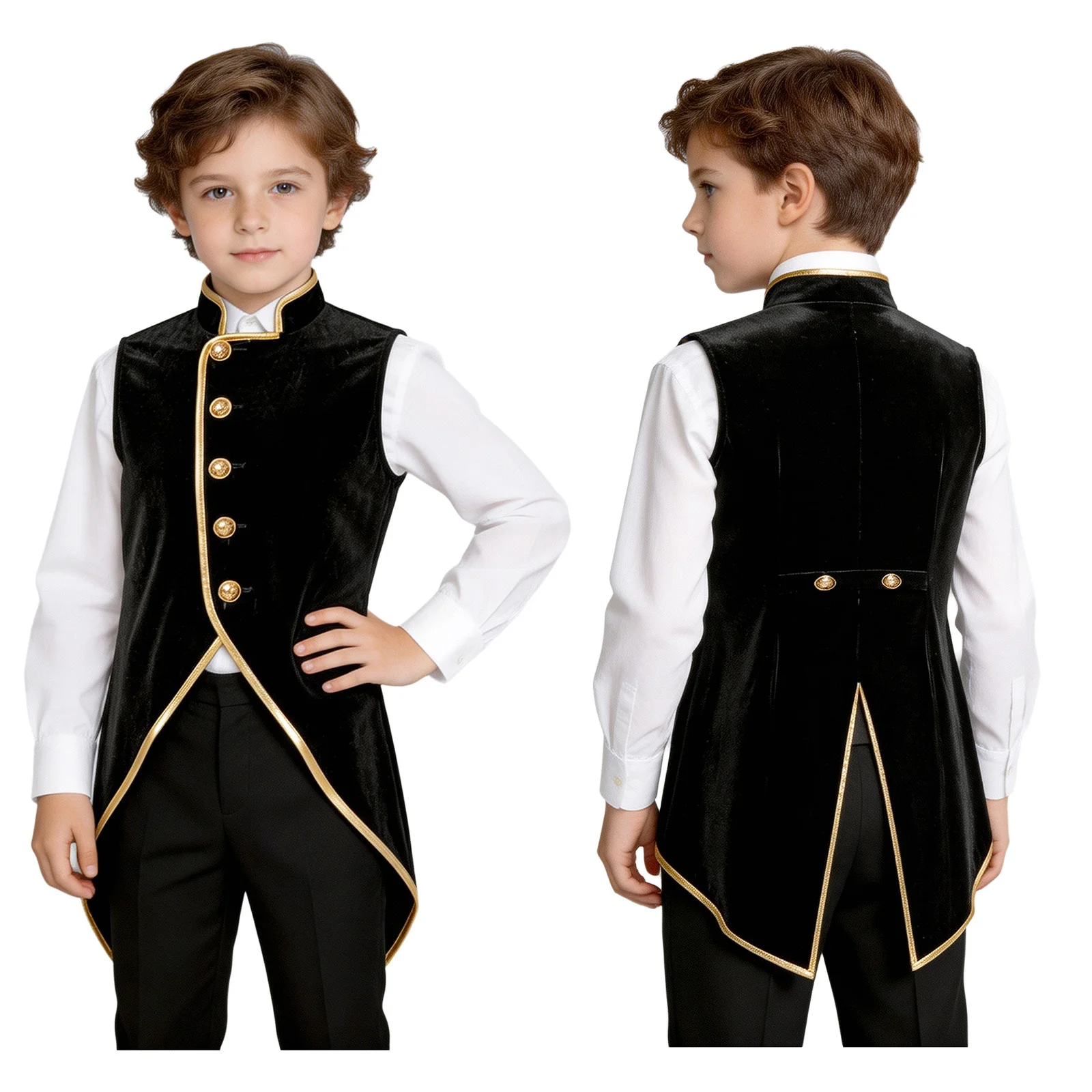 Children Boys Medieval Renaissance Victorian Vest Steampunk Gothic Velvet Tailcoat Halloween Carnival Vampire Masquerade Costume