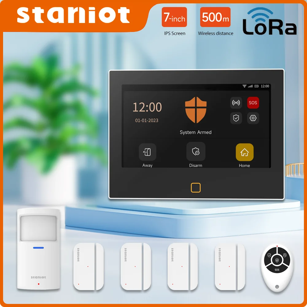 Staniot LoRa версия 7 дюймов охранной сигнализации WiFi 4G Tuya Smart Home Burglar Kit 500 м расстояние передачи Встроенная сирена