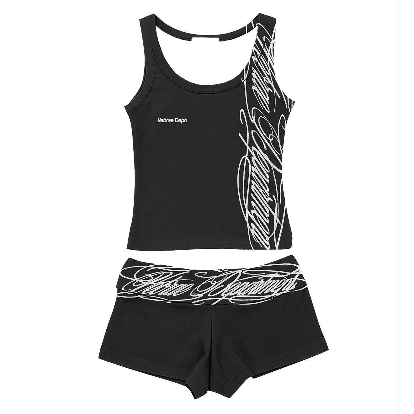 Y2K Damen Camouflage-Print 2-teiliges Outfit-Set Gothic Graffiti Buchstaben U-Ausschnitt Crop Top Tiefsitzende Shorts Sommer Streetwear Casual Lo – Detail 12