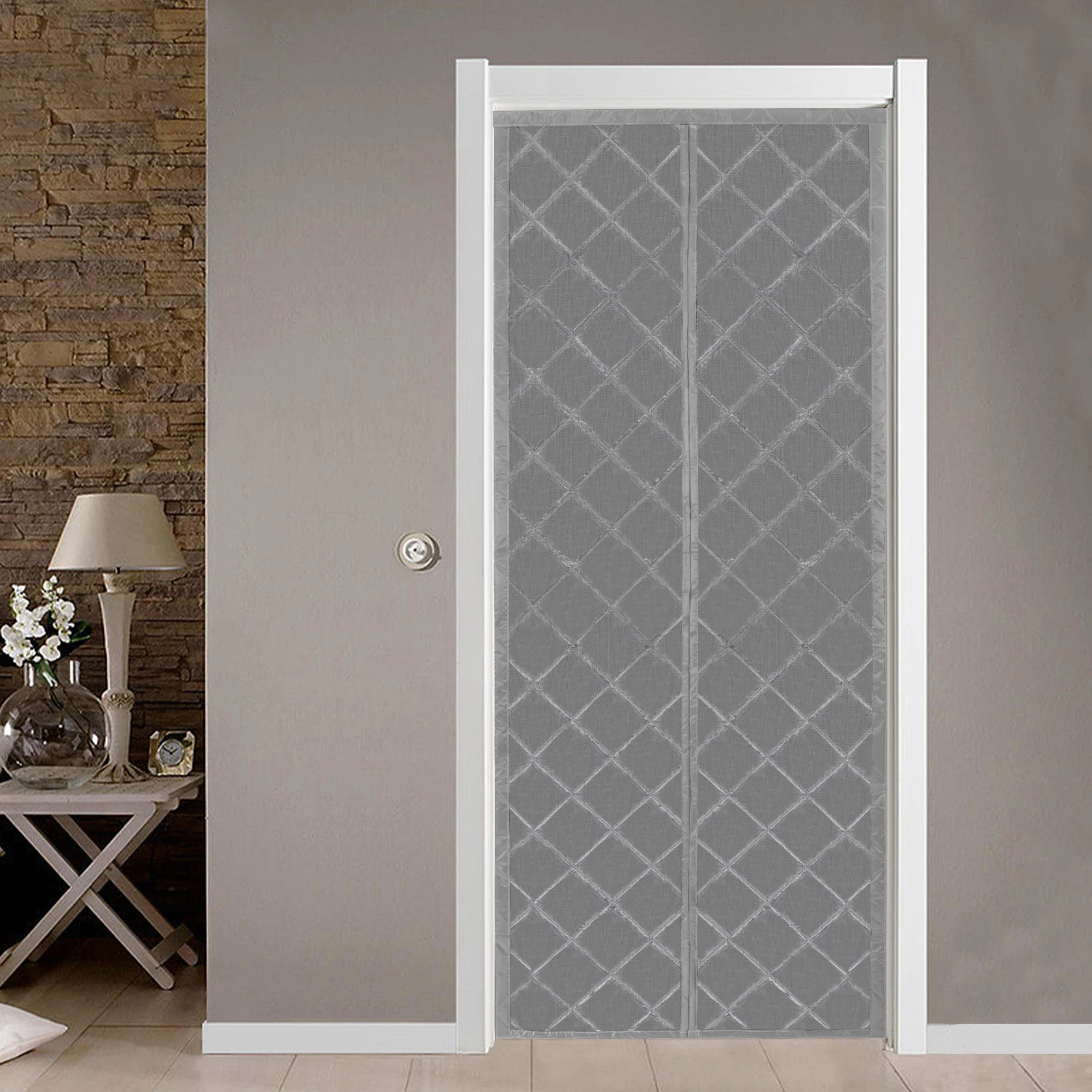 자기 단열 도어 커튼, 바람, 추위 및 소음 방지, 에어컨 객실, 난방, 거실용(회색)