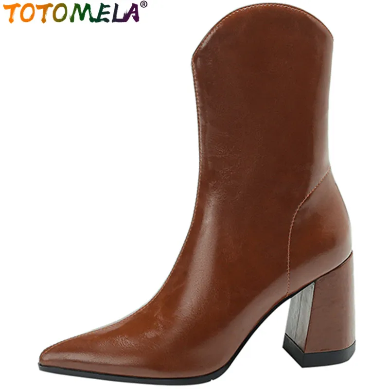 

TOTOMELA 2022 Size 34-43 New Vintage Thick High Heels Shoes Ladies Modern Ankle Boots Genuine Leather Winter Women Boots