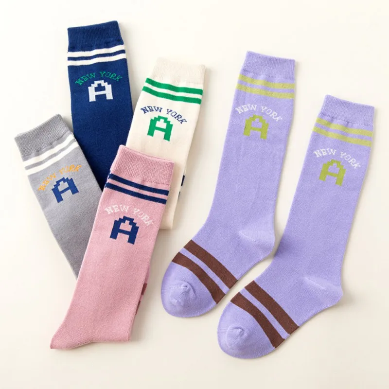 

Letter Printed Kids Knee High Long Socks Autumn Winter Toddler Socks Stripes Sports Socks Cotton Children School Stocking 3-12Y