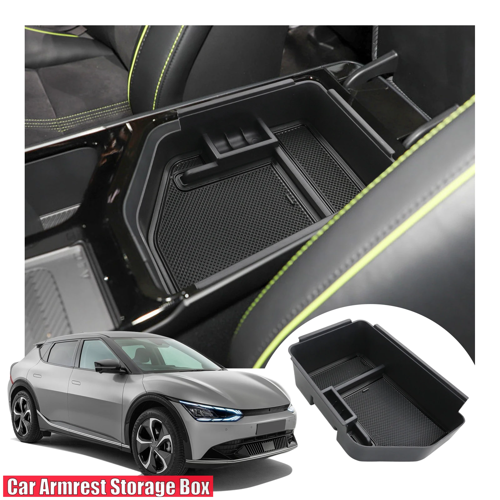 

Car Central Storage Box for Kia EV6 2024 2025 Non-slip Rubber Armrest Storage Box Auto Interior Kia EV6 2025 Accessories