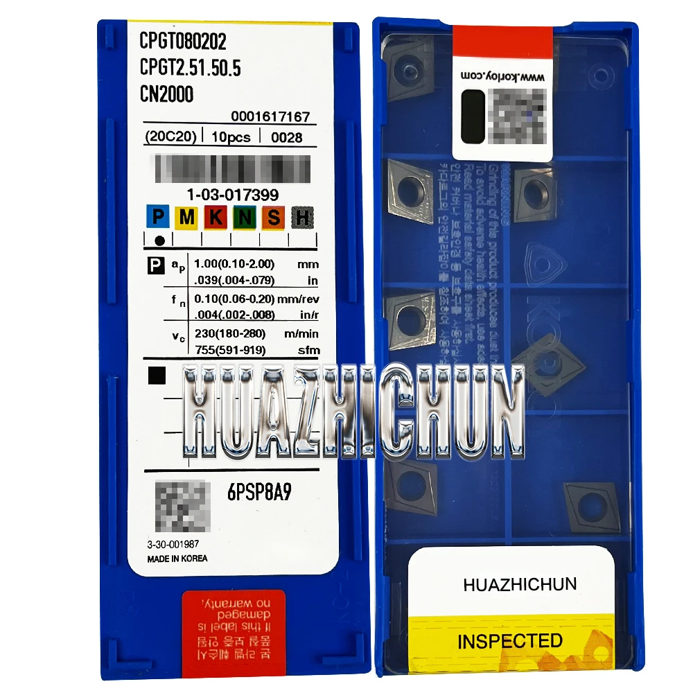 

HUAZHICHUN CPGT080202 CN2000 Твердосплавные вставки Внутренний токарный инструмент Лезвие Токарный станок с ЧПУ Токарный инструмент