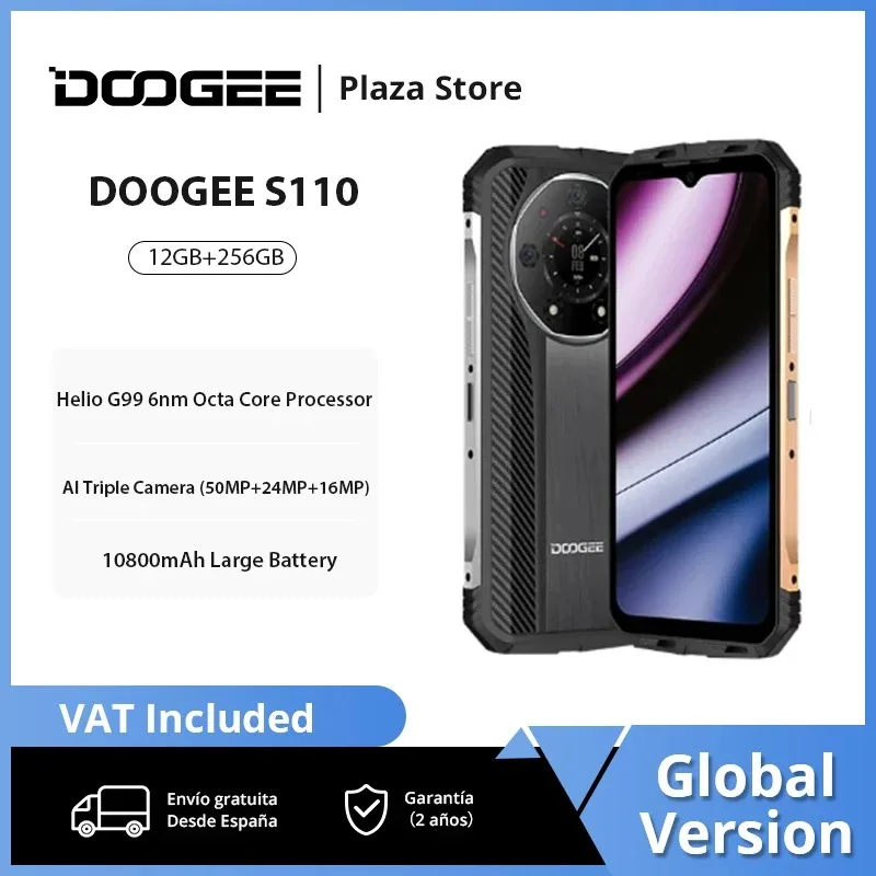 DOOGEE S110 Rugged 12GB + 256GB Rear Display 6.58 FHD Waterdrop Screen Helio G99 Octa Core 66W Fast Charging 10800mAh Battery