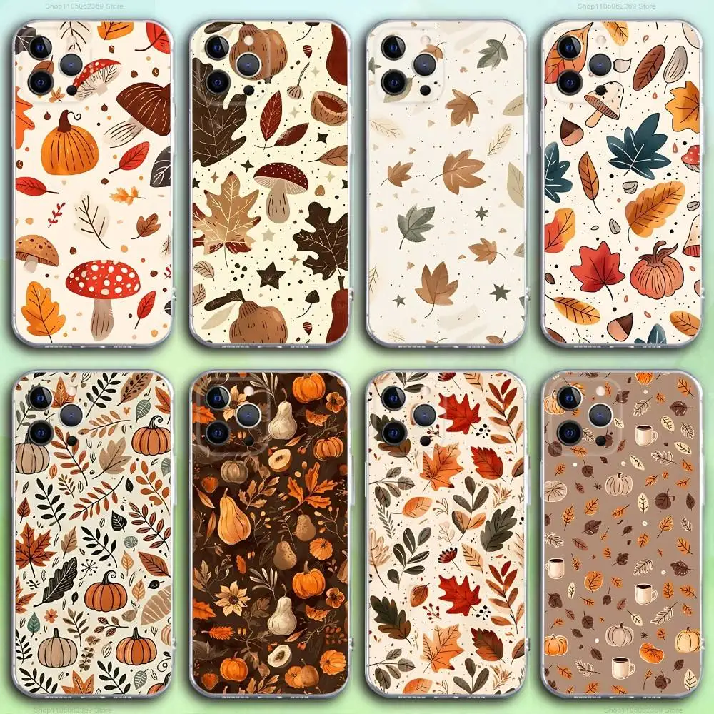 

Leaves Crtoon Pumpkin Phone Case For iPhone 17,16,15,14,13,12,11 Pro,Max,Plus,X,XS,XR,SE4,E Mini Transparent Soft Cover