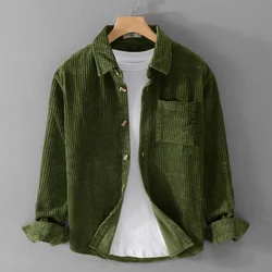 #7609 Blue Green Khaki Corduroy Shirt Men Loose Pockets Outerwear Vintage Cargo Shirt Male Long Sleeve Thick Men's Shirt Winter