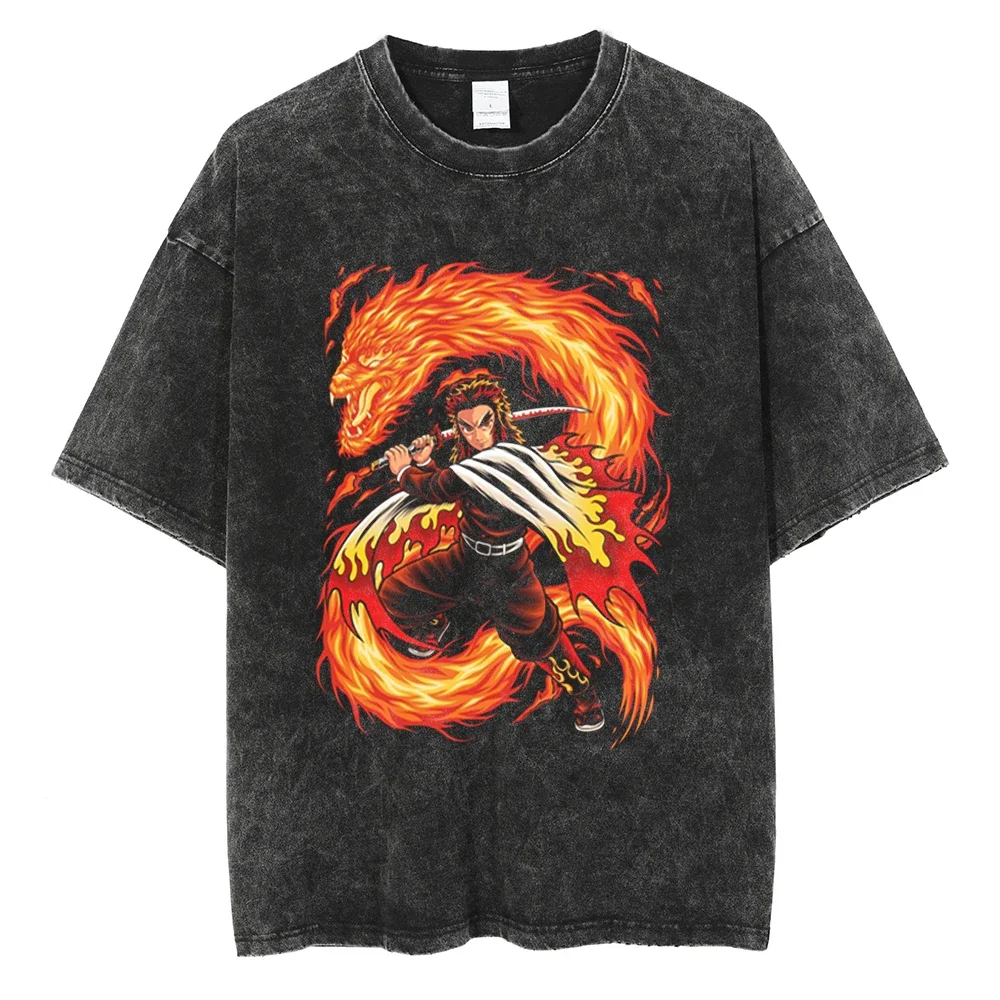

Men Streetwear Anime Graphic Print High Quality Fashion Washed Vintage T-shirt Harajuku Summer Short Sleeve Loose Cotton Tee
