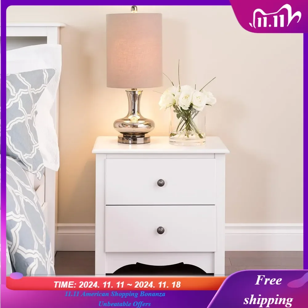 

Traditional Nightstand Side Table with 2 Drawers, Functional 2-Drawer Bedside Table 16" D x 23.25" W x 21.75" H, White, WDC-2422