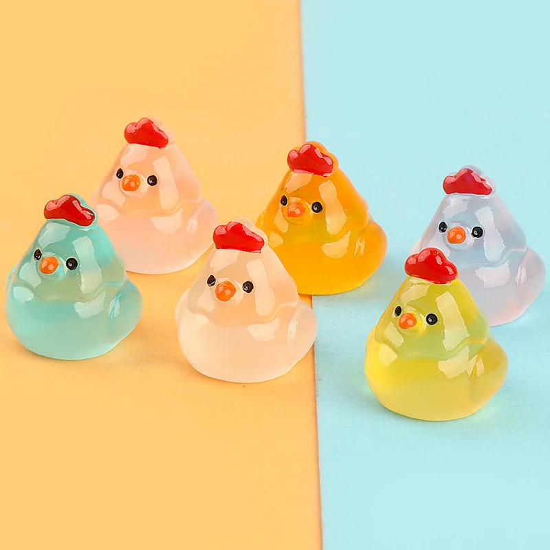 10Pcs Cute Mini Resin Night Glow Chicken DIY Small Ornament Micro Landscape Dollhouse Decoration Crafts Living Room Decoration