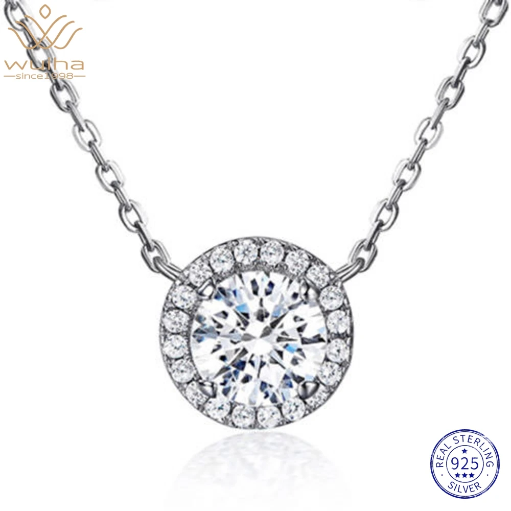 

WUIHA 925 Sterling Silver Round Cut 1.5CT Lab Sapphire High Carbon Diamonds Pendant Necklaces Choker Anniversary Gifts Jewelry